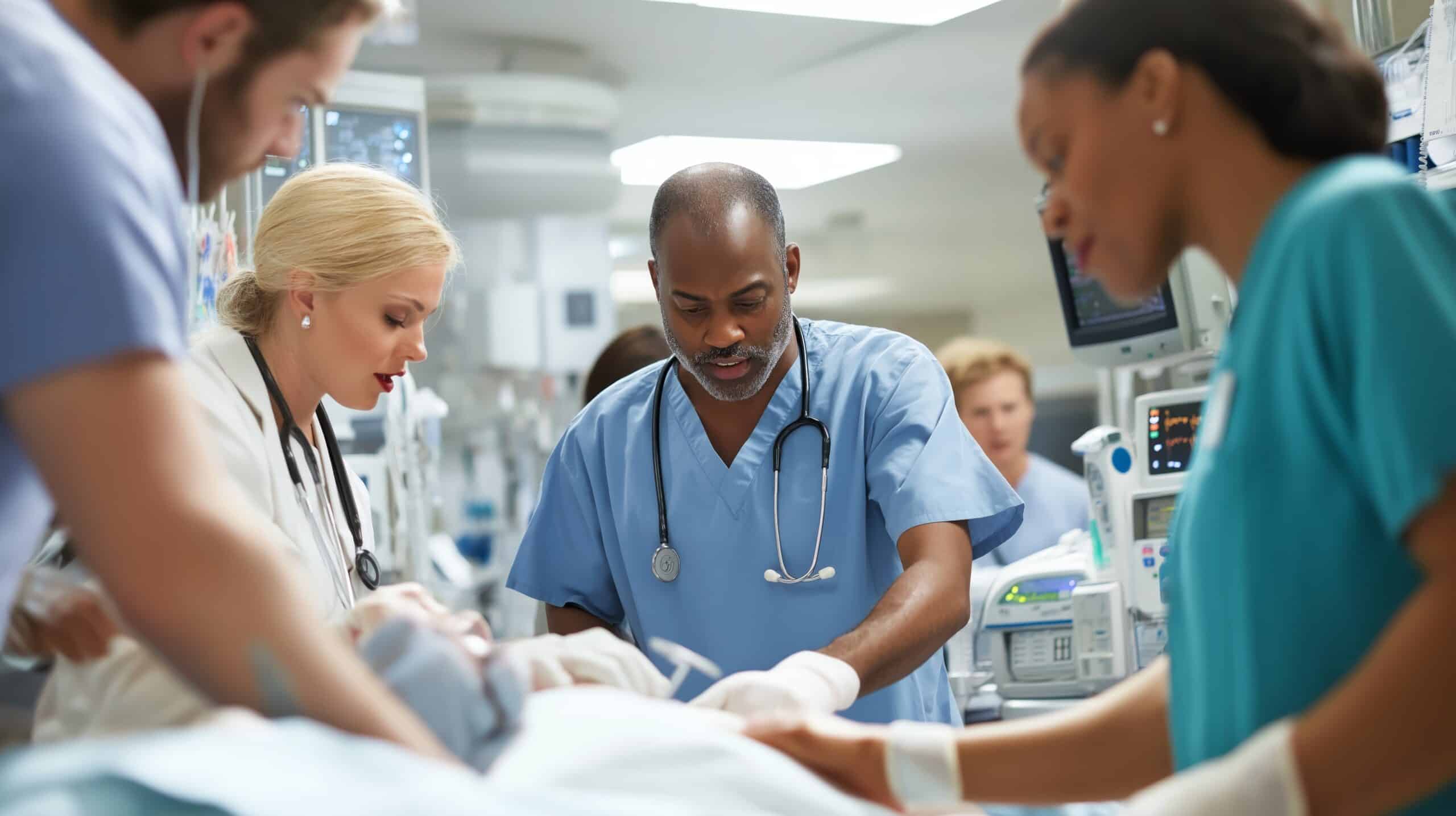 medical staff working on patient
