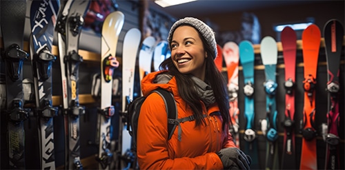 Woman looking at skies for rent